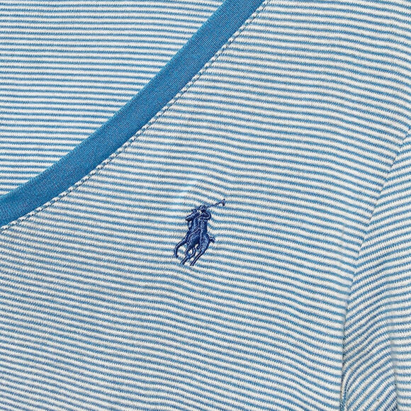 Ralph Lauren Sport Knit Top Women's Size L V-neck Blue Striped Preppy Casual - Picture 6 of 8